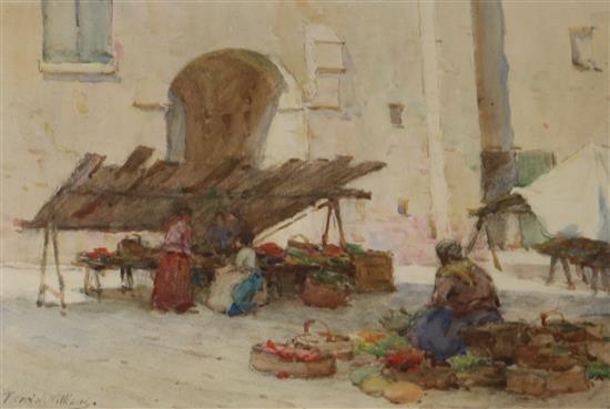 Terrick Williams RA, watercolour, The Market, Nice, signed, 25 x 36cm